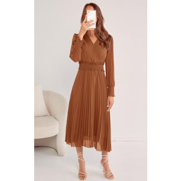 PRETTYGARDEN Women's Puff Sleeve Midi Dress for Summer