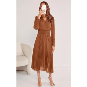 PRETTYGARDEN Women's Puff Sleeve Midi Dress for Summer