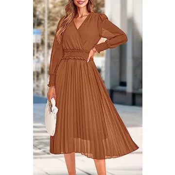 PRETTYGARDEN Women's Puff Sleeve Midi Dress for Summer