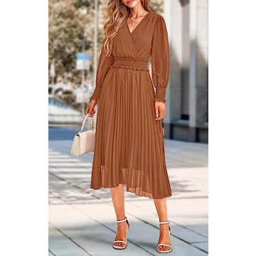 PRETTYGARDEN Women's Puff Sleeve Midi Dress for Summer