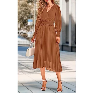 PRETTYGARDEN Women's Puff Sleeve Midi Dress for Summer