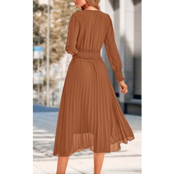 PRETTYGARDEN Women's Puff Sleeve Midi Dress for Summer