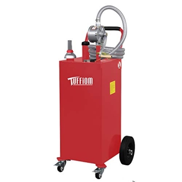 Tuffiom 35 Gallon Gas Caddy with Wheels, 11.9ft Hose & Rotary Pump - Efficient Fuel Transfer for Veh...