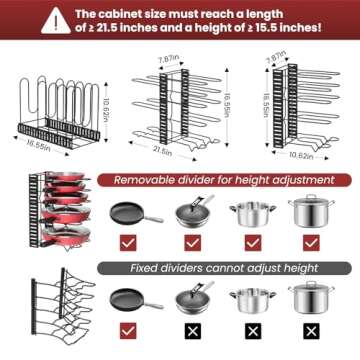 Podxco Pot and Pan Organizer - Adjustable Kitchen Storage Solution