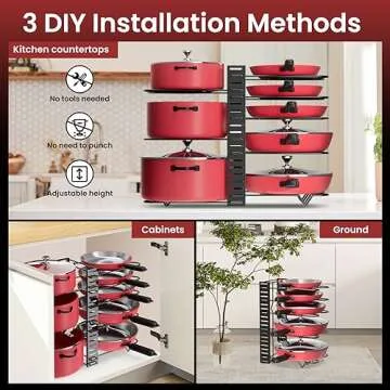 Podxco Pot and Pan Organizer - Adjustable Kitchen Storage Solution