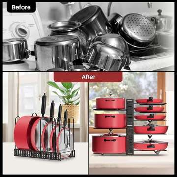 Podxco Pot and Pan Organizer - Adjustable Kitchen Storage Solution