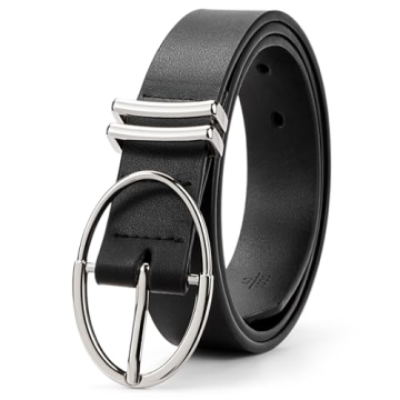 BOSTANTEN Women Belts For Jeans Dresses Pants Trendy Ladies Leather Waist Black with Silver Oval Buc...