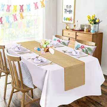 B-COOL Burlap Table Runner Pack of 2 Wedding Thanksgiving Burlap Table Runners Neutral Jute Vintage Rolls 12x84inch for Holiday Fall Table Cover Decoration Khaki