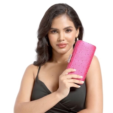Boutique De FGG Elegant Women Crystal Clutch Purse Formal Evening Bags Wedding Clutch Purse Cocktail Rhinestone Handbag,Mini,Fuchsia