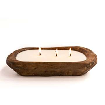 Red Barn Candle Company Wood Dough Bowl Candles | 100% Natural Soy Wax & Essential Oil Infused | Odor Eliminating + Pet Safe | Scented Candle Gifts for Men & Women (Mulled Cider, 3-Wick)