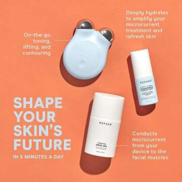 NuFACE Mini+ Supercharged Skincare Routine – Petite Microcurrent Facial Toning Device in Blue, with Aqua Gel Activator, Mini IonPlex Facial Mist and Applicator Brush