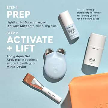 NuFACE Mini+ Supercharged Skincare Routine – Petite Microcurrent Facial Toning Device in Blue, with Aqua Gel Activator, Mini IonPlex Facial Mist and Applicator Brush