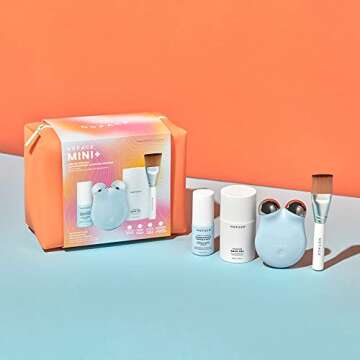 NuFACE Mini+ Supercharged Skincare Routine – Petite Microcurrent Facial Toning Device in Blue, with Aqua Gel Activator, Mini IonPlex Facial Mist and Applicator Brush