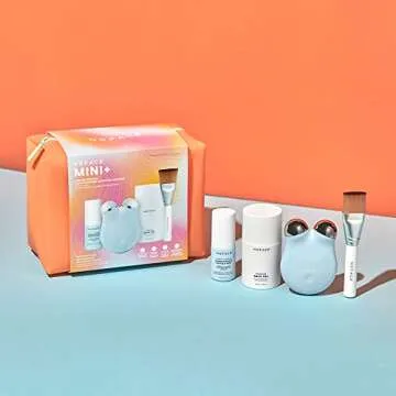 NuFACE Mini+ Supercharged Skincare Routine – Petite Microcurrent Facial Toning Device in Blue, with Aqua Gel Activator, Mini IonPlex Facial Mist and Applicator Brush
