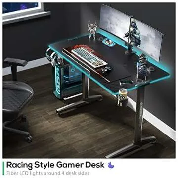 EUREKA ERGONOMIC RGB LED Gaming Desk with USB Ports