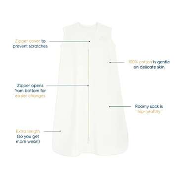 HALO SleepSack, 100% Cotton Wearable Blanket, Swaddle Transition Sleeping Bag, TOG 0.5, Cream, Medium, 6-12 Months