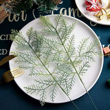 Watayo 40 Pcs Artificial Pine Branches- 13.3" x 7" Christmas Faux Pine Needles Greenery Leaves- Fake Cedar Pine Twigs Stems Picks for Craft DIY Christmas Garland Wreath & Home Garden Decoration