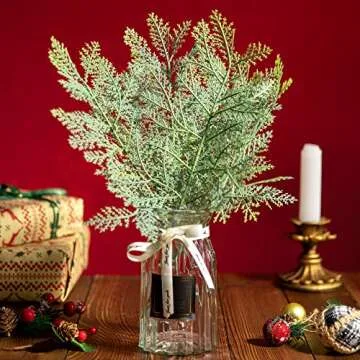 Watayo 40 Pcs Artificial Pine Branches- 13.3" x 7" Christmas Faux Pine Needles Greenery Leaves- Fake Cedar Pine Twigs Stems Picks for Craft DIY Christmas Garland Wreath & Home Garden Decoration