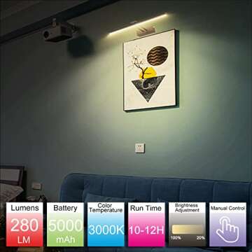 FUNCHDAY Picture Light,5000mAh Battery Operated Picture Light for Wall,Wireless Remote Painting Ligh...