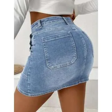 Genleck Denim Skirts for Women – Cargo Jean Skirts with Pockets High Waist Stretch Cute Y2K Casual Mini Skirts