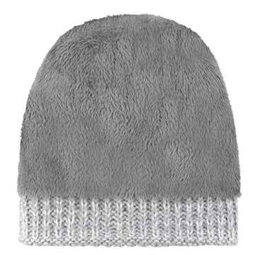 Simplicity women Beanie Hat Pom Pom Beanie Fleece Lined Winter Hat Grey White