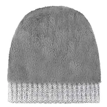Simplicity women Beanie Hat Pom Pom Beanie Fleece Lined Winter Hat Grey White