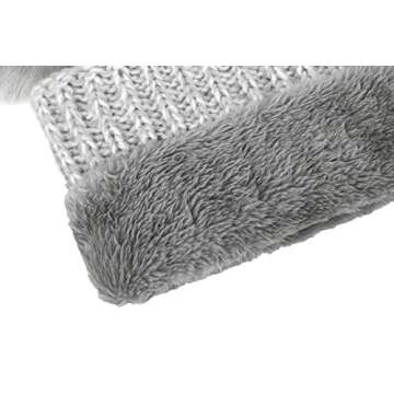 Simplicity women Beanie Hat Pom Pom Beanie Fleece Lined Winter Hat Grey White