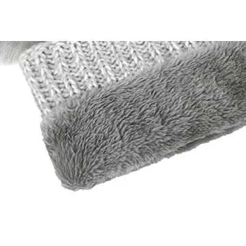 Simplicity women Beanie Hat Pom Pom Beanie Fleece Lined Winter Hat Grey White