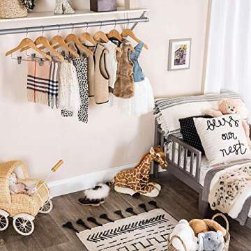 High-Grade Wooden Childrens/Kids Hangers with Clips (10 Pack) Smooth & Durable Wood Baby Hangers/Nur...
