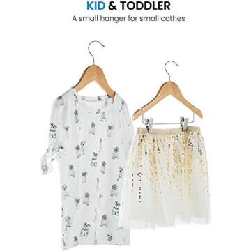 High-Grade Wooden Childrens/Kids Hangers with Clips (10 Pack) Smooth & Durable Wood Baby Hangers/Nursery Hangers - 12.5 Inch - 360° Hook & Cut Notches- Great Toddler Hanger for Dress Skirts Pants