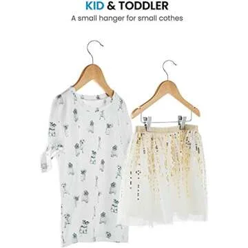 High-Grade Wooden Childrens/Kids Hangers with Clips (10 Pack) Smooth & Durable Wood Baby Hangers/Nursery Hangers - 12.5 Inch - 360° Hook & Cut Notches- Great Toddler Hanger for Dress Skirts Pants