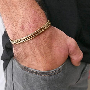 Galis Chain Bracelets For Men - Premium Stainless Steel Mens Bracelet, Gold Plated Non Tarnish Bracelet - This Snake Chain suits as Everyday Men's Bracelets is Stylish Gifts For Him 7"