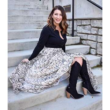 L'VOW Women's Elastic Leopard Print Watercolor Maxi Skirt High Waisted Dress Pleated Shirring (AC-White, M)