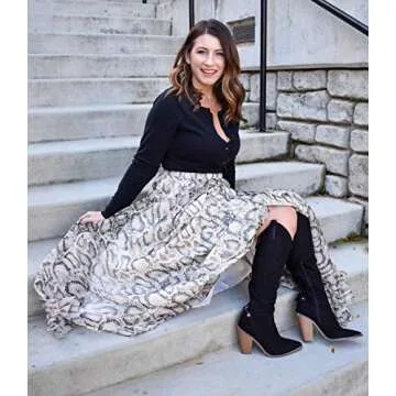 L'VOW Women's Elastic Leopard Print Watercolor Maxi Skirt High Waisted Dress Pleated Shirring (AC-White, M)