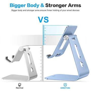 OMOTON Adjustable Tablet Stand for Desk, Upgraded Longer Arms for Greater Stability, T2 Tablet Holder with Hollow Design for Bigger Sized Phones and Tablets Such as iPad Pro/Air/Mini, Blue