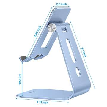OMOTON Adjustable Tablet Stand for Desk, Upgraded Longer Arms for Greater Stability, T2 Tablet Holder with Hollow Design for Bigger Sized Phones and Tablets Such as iPad Pro/Air/Mini, Blue