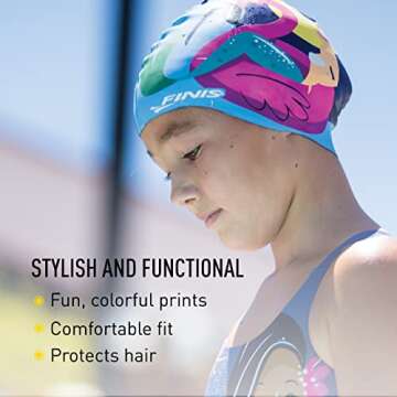 FINIS Mermaid Silicone Swim Cap for Kids - 100% Silicone & Fun Design