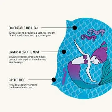 FINIS Mermaid Silicone Swim Cap for Kids - 100% Silicone & Fun Design