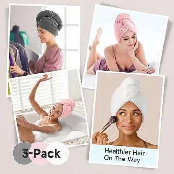 Umisleep 3 Pack Microfiber Hair Towel Wrap for Curly Hair, Super Absorbent Hair Drying Towel for Wom...
