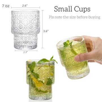 AVLA 8 Pack Vintage Drinking Glassware Set - 7 oz Elegant Embossed Tumbler Collection