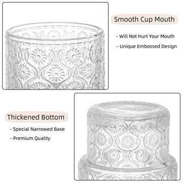 AVLA Vintage Drinking Glasses - 8 Pack with Embossed Design