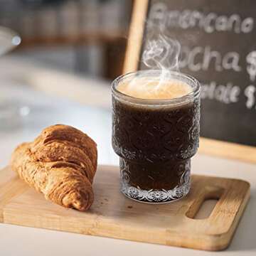 AVLA Vintage Drinking Glasses - 8 Pack with Embossed Design