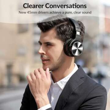 Silensys Active Noise Cancelling Headphones Bluetooth with Microphone, Deep Bass Wireless Over Ear, Comfortable Fit, 30H Playtime for TV/Computer/Cellphone (Jet Black)