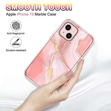 CASEFIV Compatible with iPhone 13 Case, Marble Pattern 3 in 1 Heavy Duty Shockproof Full Body Rugged Hard PC+Soft Silicone Drop Protective Girls Women Cover for iPhone 13 6.1 inch 2021, Pink White