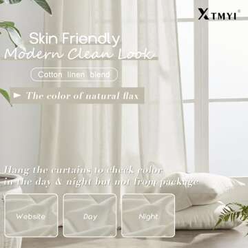 XTMYI Linen Drapery 92" Curtains - 2 Panel Set in Cream