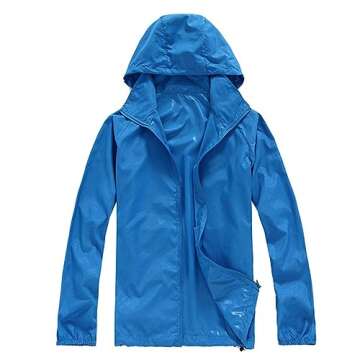 Women's Waterproof Raincoat Lightweight Rain Jacket Hooded Windbreaker with Pocket for Outdoor (Blue, L)