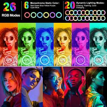 10.2" Selfie Ring Light with Stand and Phone Holder, Desk Tripod, 29 RGB Lighting Modes, Remote for iPhone &Android Camera. LED Halo Light for Photo, Video Recording, TikTok. Circle Ringlight Dimmable