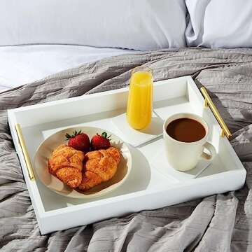 Juvale White Decorative Serving Tray with Coasters