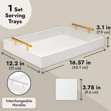 Juvale White Decorative Serving Tray with Coasters