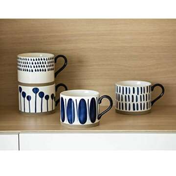 Koja 15 oz. Elegant Hand Painted Decorative Large Porcelain Ceramic Mug Set. 4 Decorative Mugs. Colorful Gift Pack. Impress & Entertain Family & Guests. Dishwasher Microwave Safe.